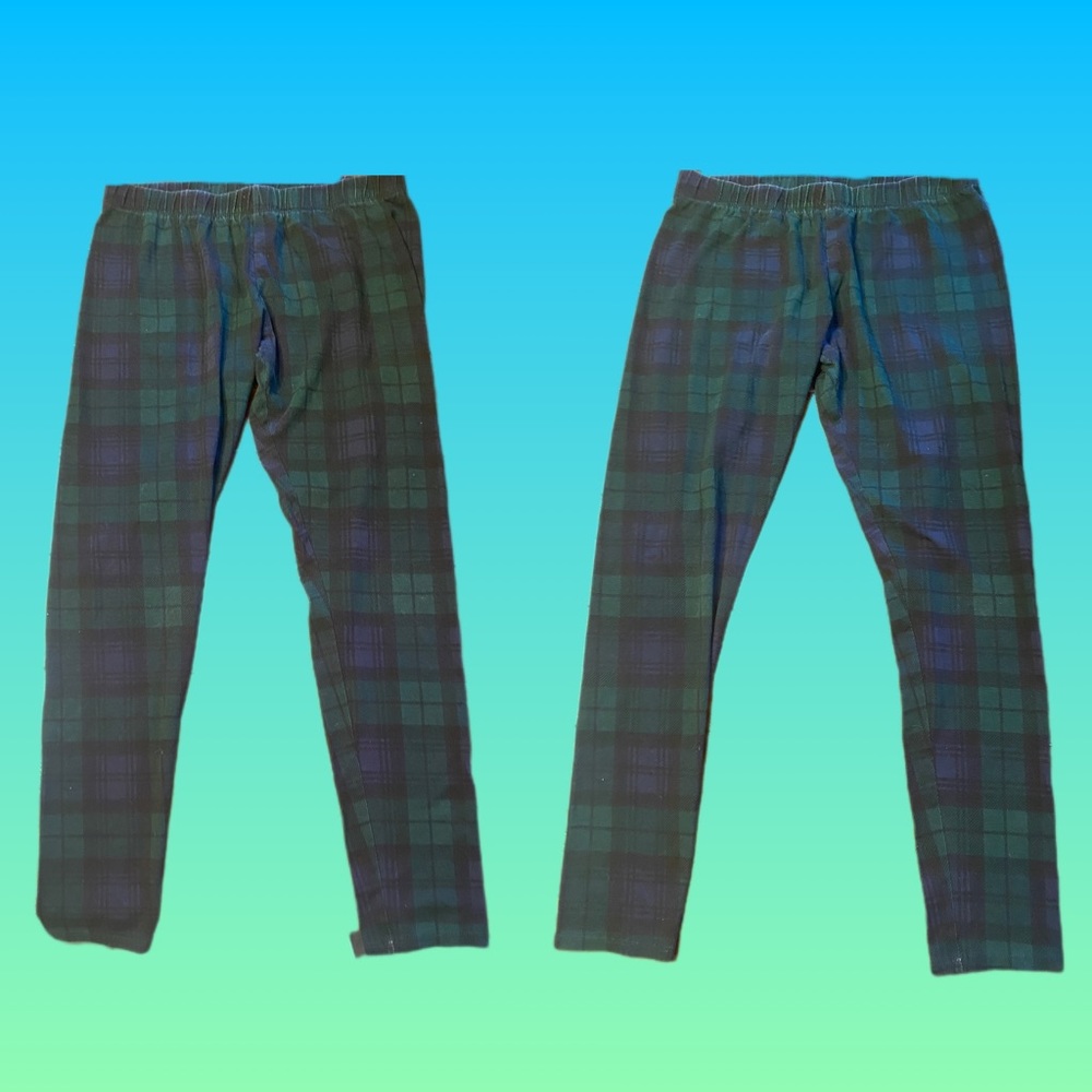 Dark Green, Black and Blue plaid leggings.